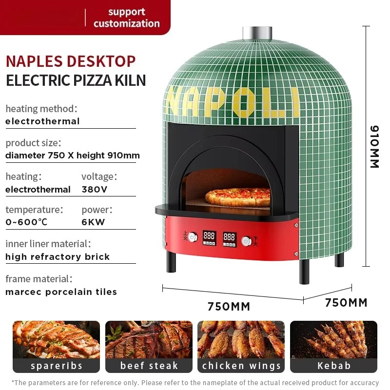 500°C Electric Pizza Oven Customized Neapolitan Mosaic Tabletop Heat for Professional Bakery Restaurant Making Commercial