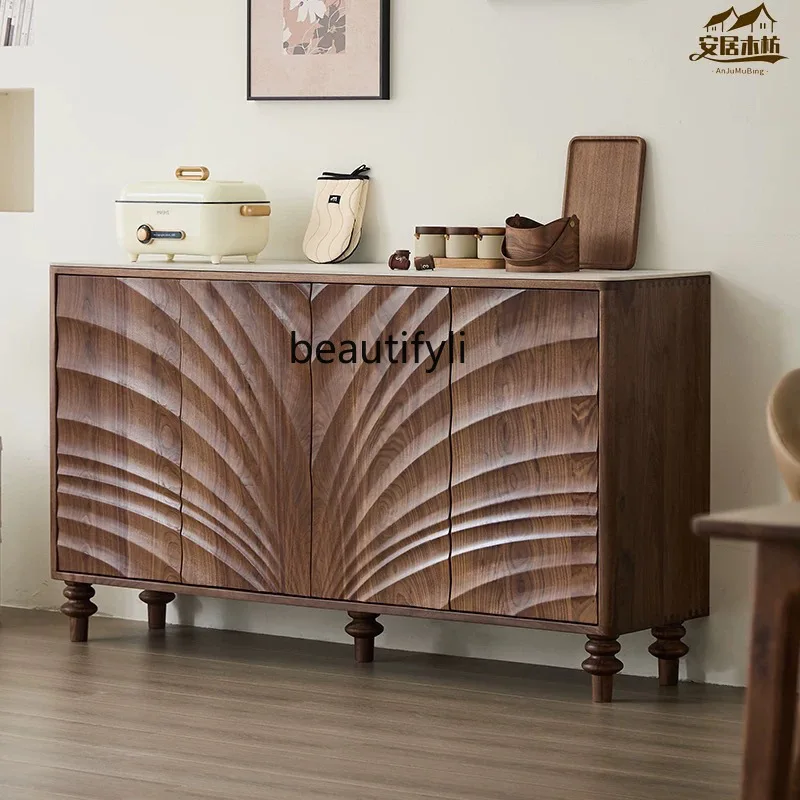 

French retro solid wood dining side cabinet household integrated wall storage wine cabinet slate red oak furniture