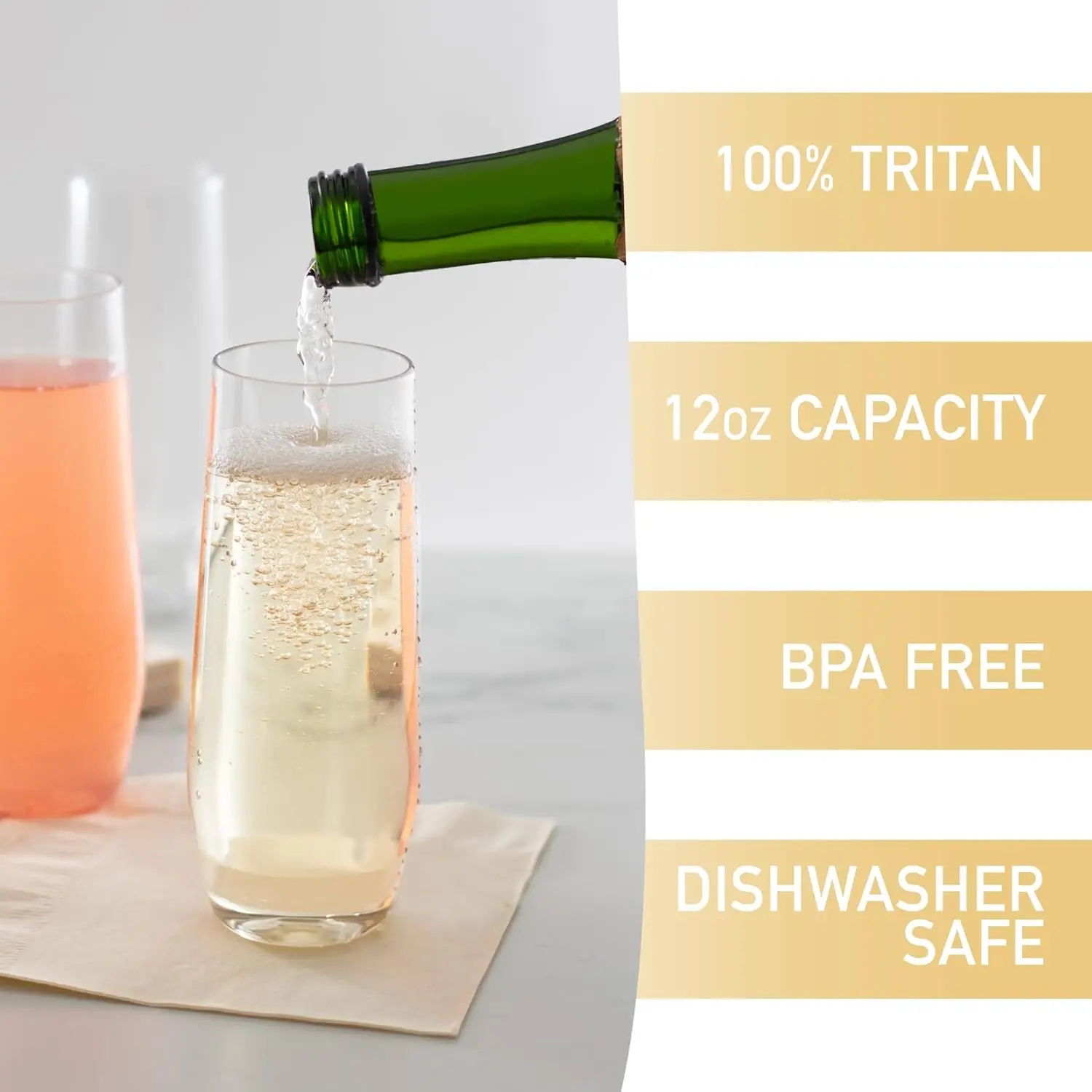 مزامير الشمبانيا تريتان غير قابلة للكسر، 12 أونصة (مجموعة من 8) - نظارات كوكتيل مقاومة للكسر، خالية من مادة BPA، شفافة كريستالية للحفلات وGif #2