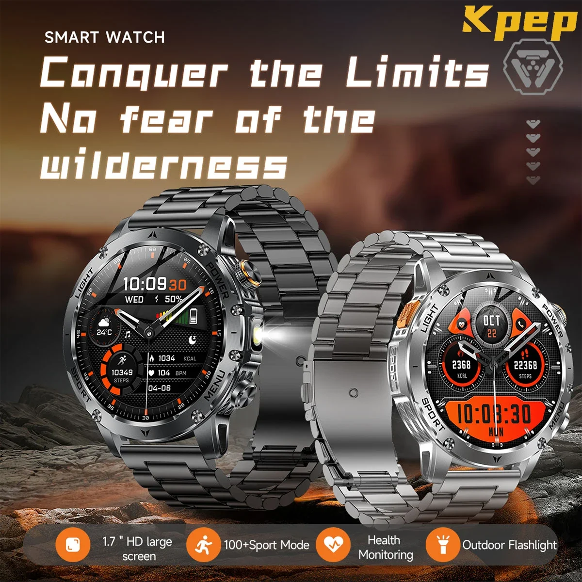 KPEP AK87 Men Military Smart Watch 1000mAh Large Battery LED Flashlight 100+ Sports Modes Fitness answer/dial phone Smartwatch