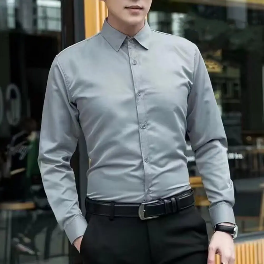 

New men's shirt elastic force non-iron long-sleeved business casual shirt color mercerized vertical ﻿