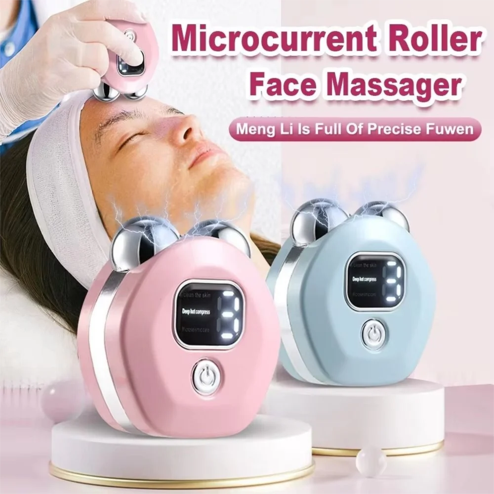 3 Levels Electric Facial Massager Adjustable EMS Microcurrent Face Beauty Device Deep Hot Compress Digital Display