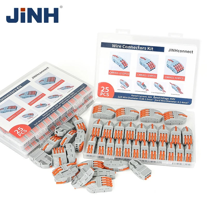

Набор из 25 мини-быстросъемных универсальных клемм JINH для проводов, гибкие электрические клеммные блоки для быстрого соединения проводов
