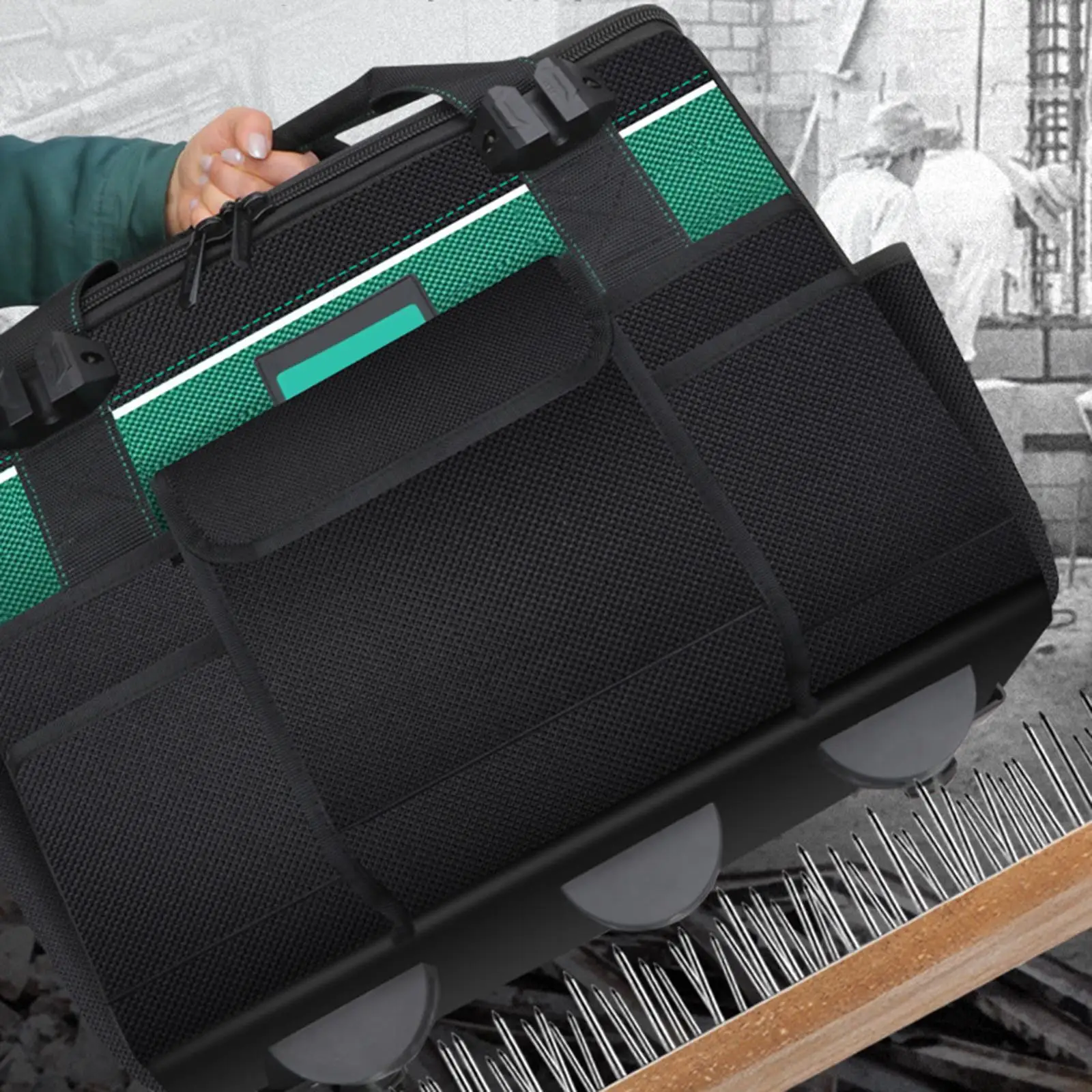 Rolling Tool Bag Portable Large Space with Zippers Waterproof Storage Case for Construction Home Repair Shop Car