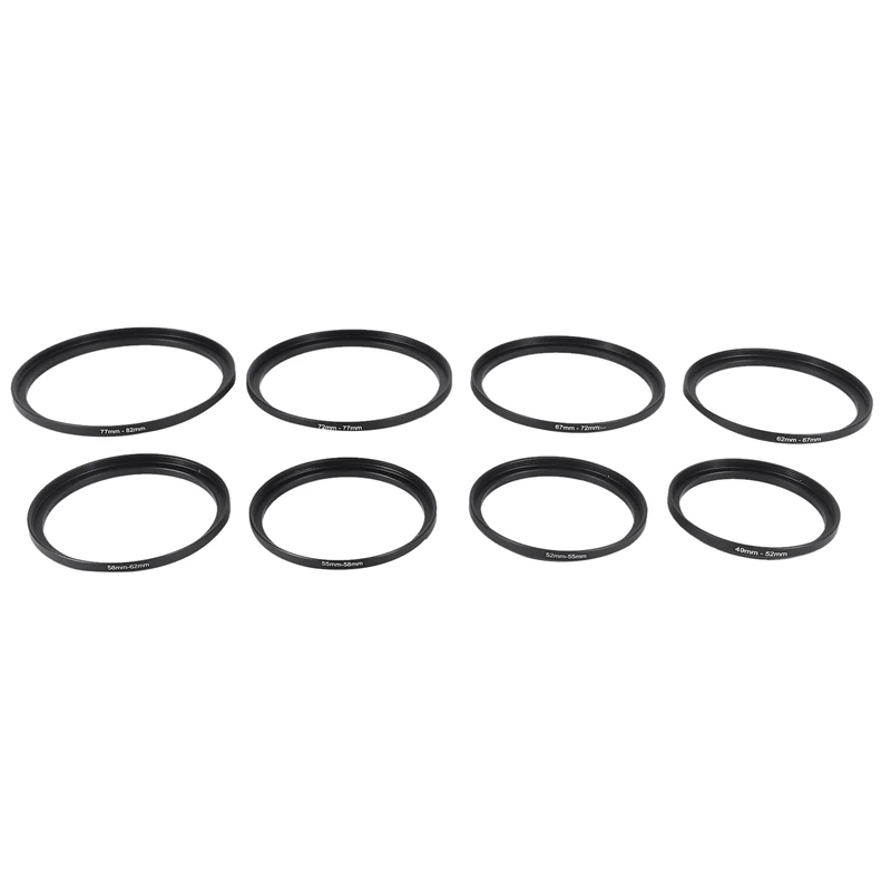 M05K 8 Pieces Step-Up Adapter Ring Set,Includes 49-52Mm, 52-55Mm, 55-58Mm, 58-62Mm, 62-67Mm, 67-72Mm, 72-77Mm, 77-82Mm-Black