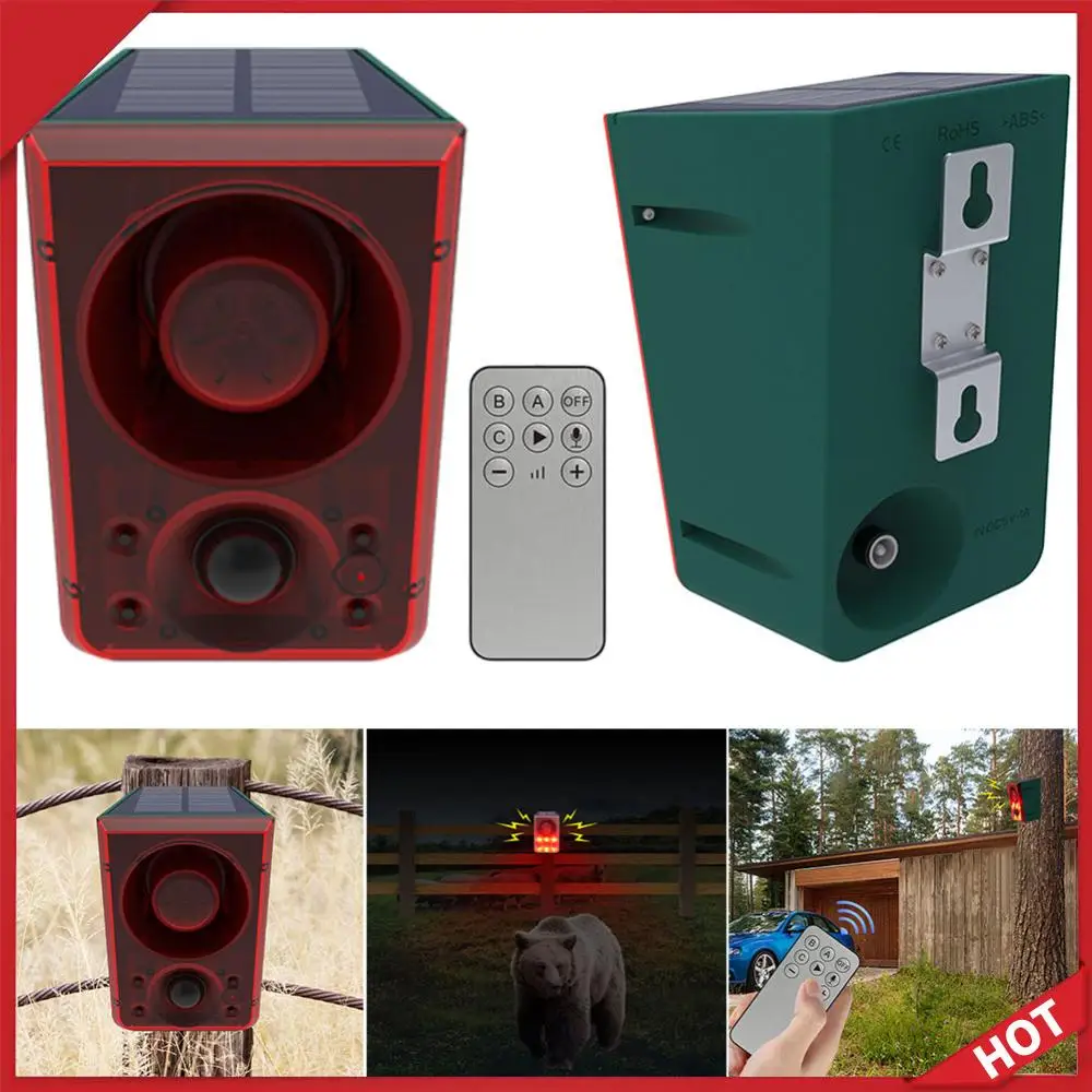 

Outdoor Solar Motion Sensor Alarm Loud Noise Maker with Dog Barking Gunshot Sound Solar Infrared Induction Alarm for Home Farm