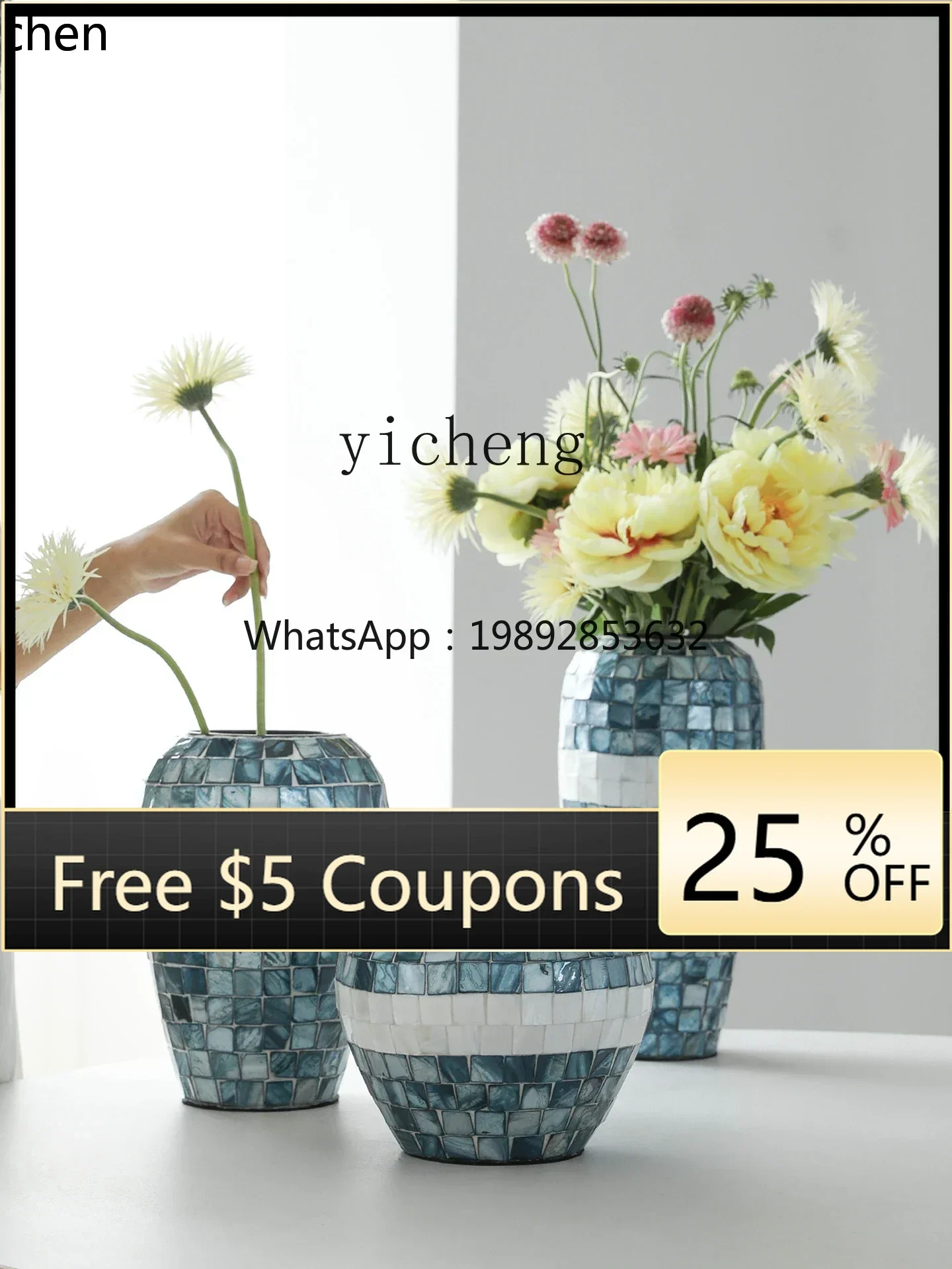 

L3-20 can hold water blue painted shell vase ornament hydroponic vase