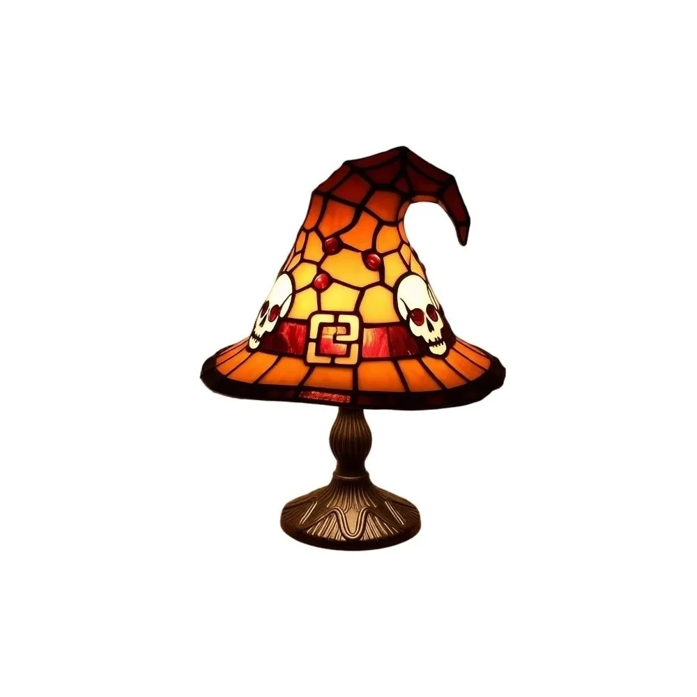 Portable Witch Hat Lamp Stained Glass USB Powered Gothic Night Light LED Warm Light Multifunctional Halloween Table Lamp