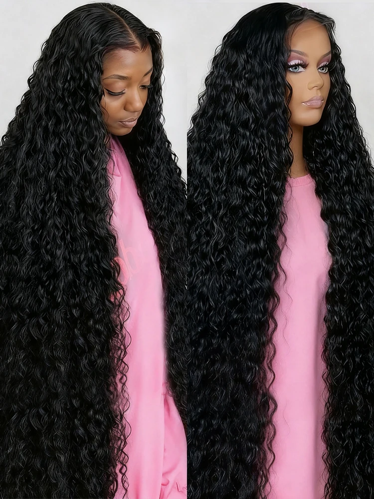 220% Real Density Deep Wave Human Hair Wig 13x6 Burmese Curly Lace Front Wigs 13x4 HD Transparent Lace Frontal Wig Pre Plucked 360 Full Water Wave Lace Wigs For Women 44 46 Inch