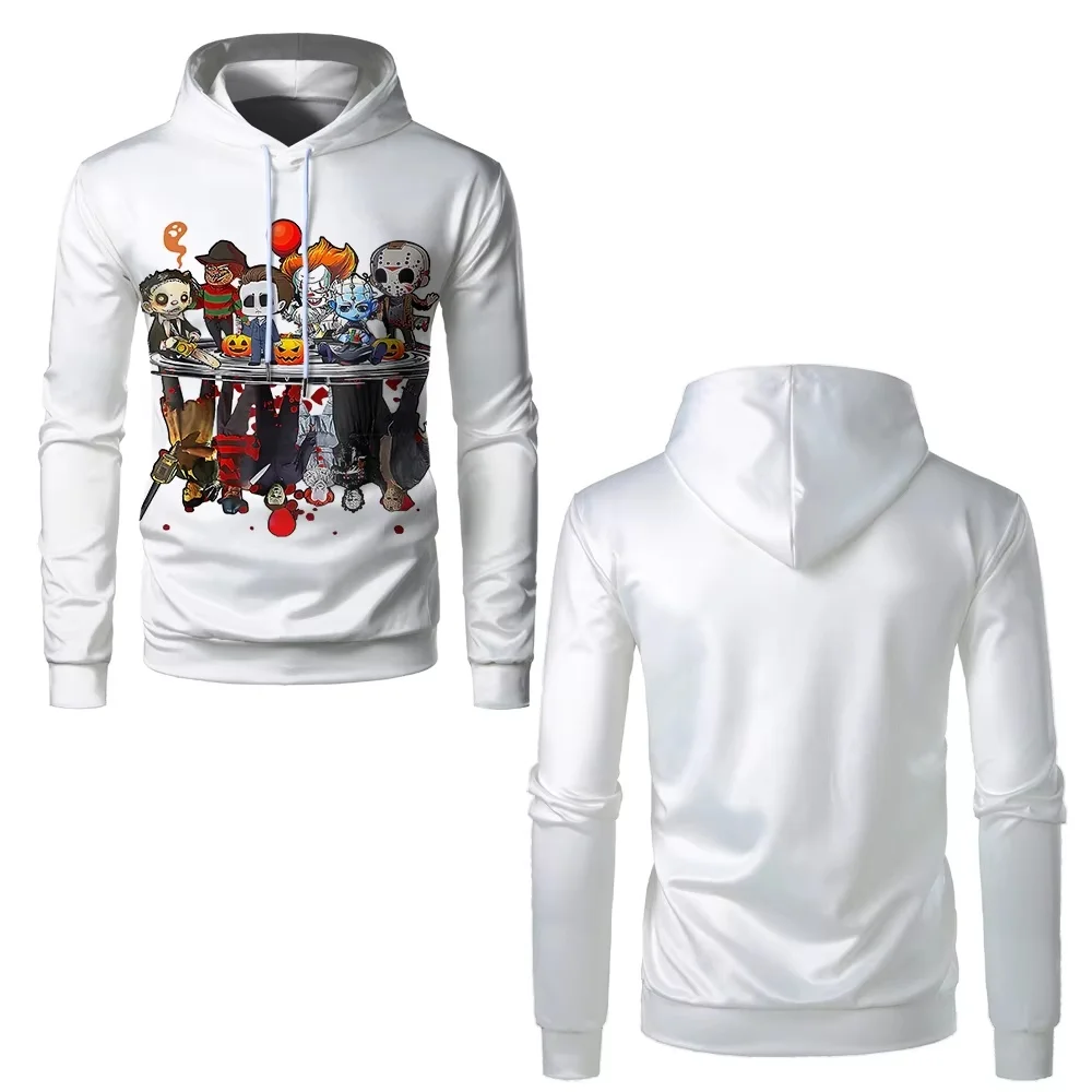Halloween Print Men's Hoodie Horror Movies Character Graphic Sweatshirt Fashion Casual Holiday Party Gifts Pullover Men Clothing