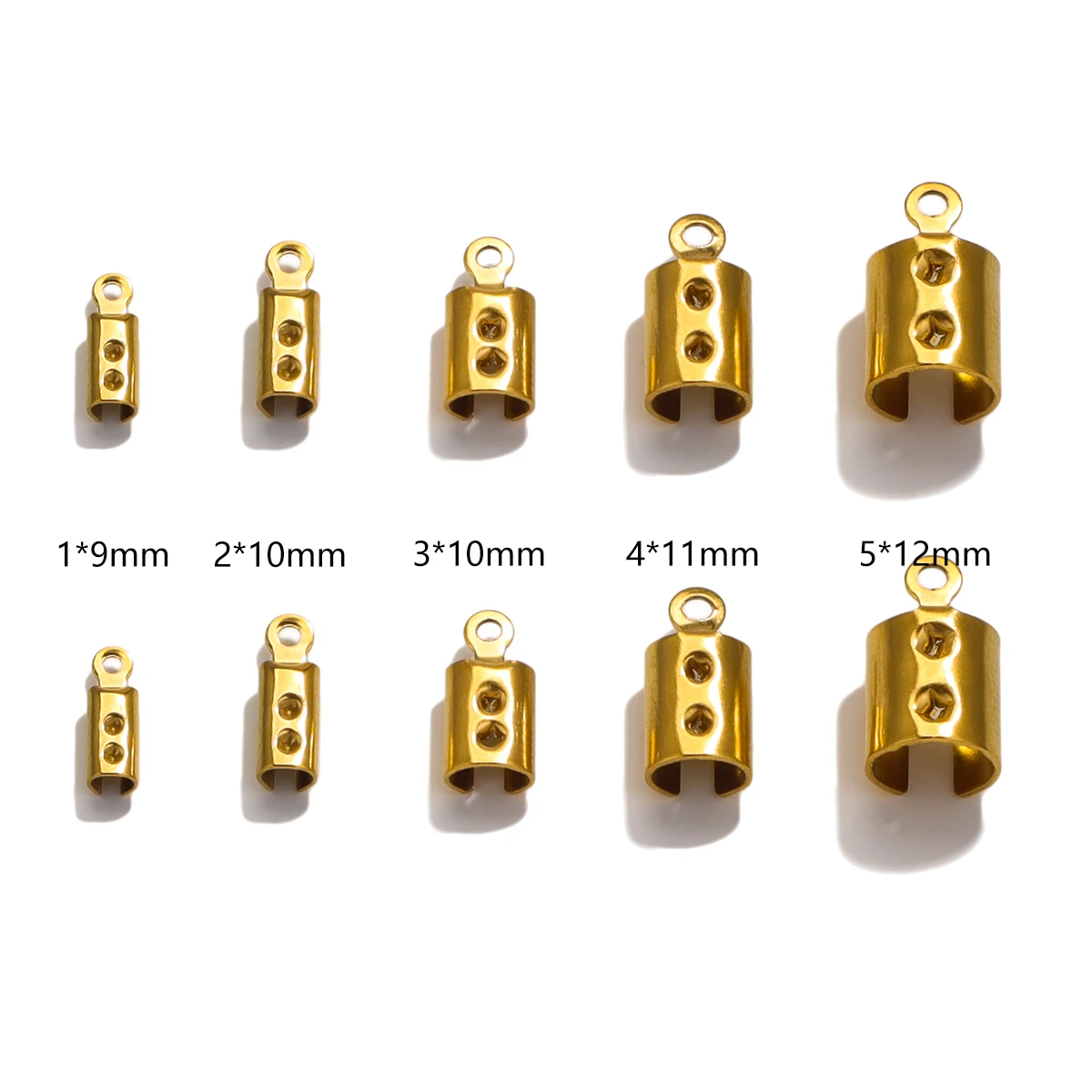 50 peças de aço inoxidável pvd banhado a ouro 18k crimp end contas tampas cabo de couro clipe ponta dobrável crimp bead pulseira conectores diy