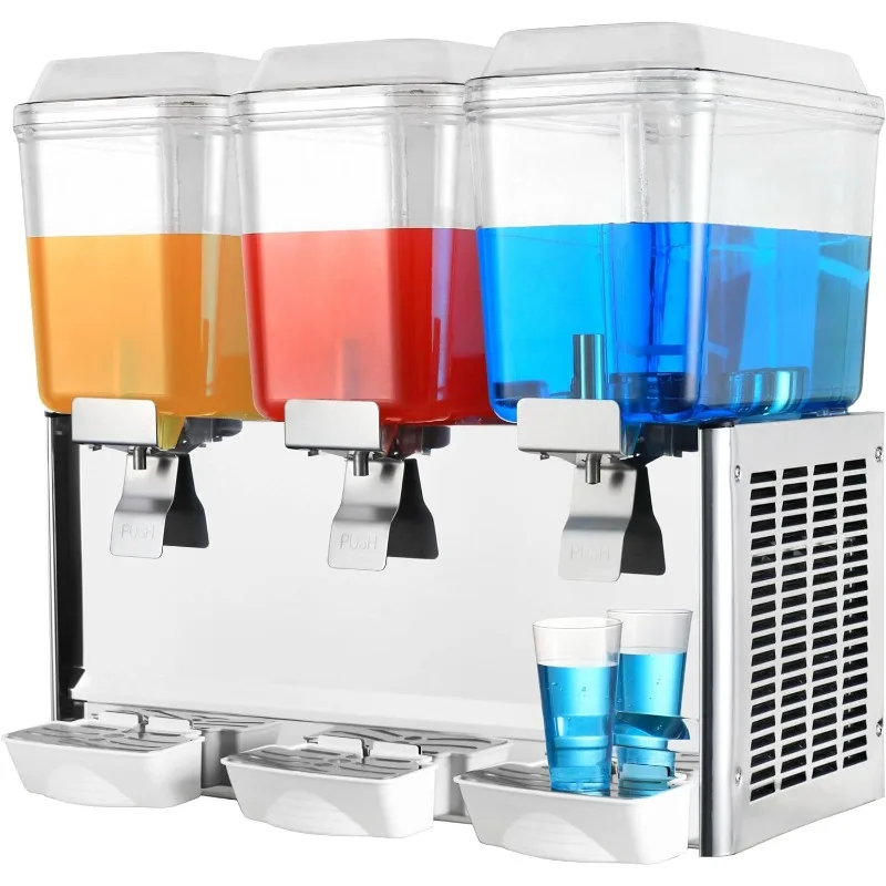 Beverage Dispenser Commercial Use Spraying Type Cooler Cold Drink Maker Juice Dispenser Bubble Tea 110V/60HZ, 3 Tanks 54 Liter