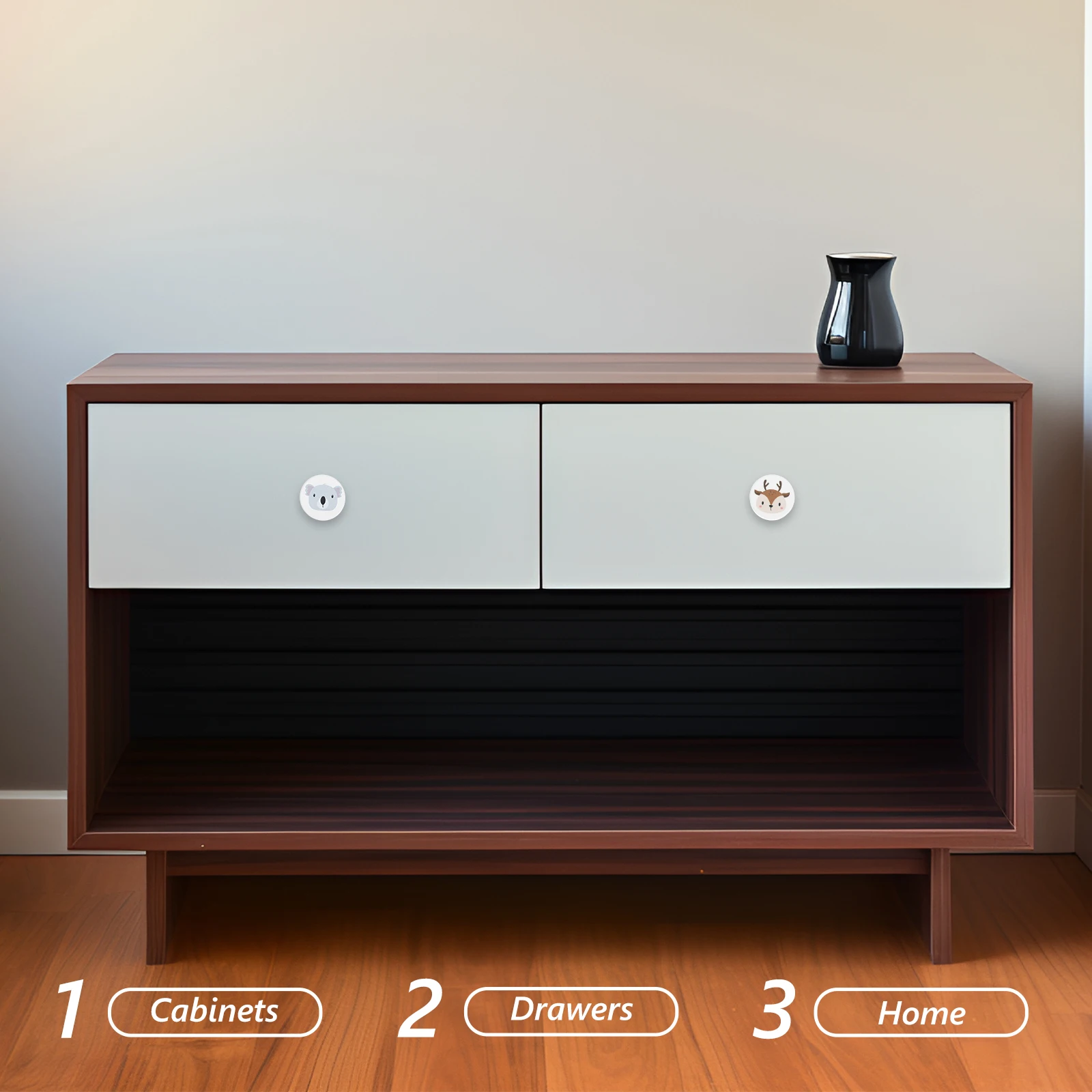 

6Pcs Animal Print Wooden Cabinet Knobs White Drawer Handles Room Dresser Decorative Furniture Pulls Cabinet Knobs Cute