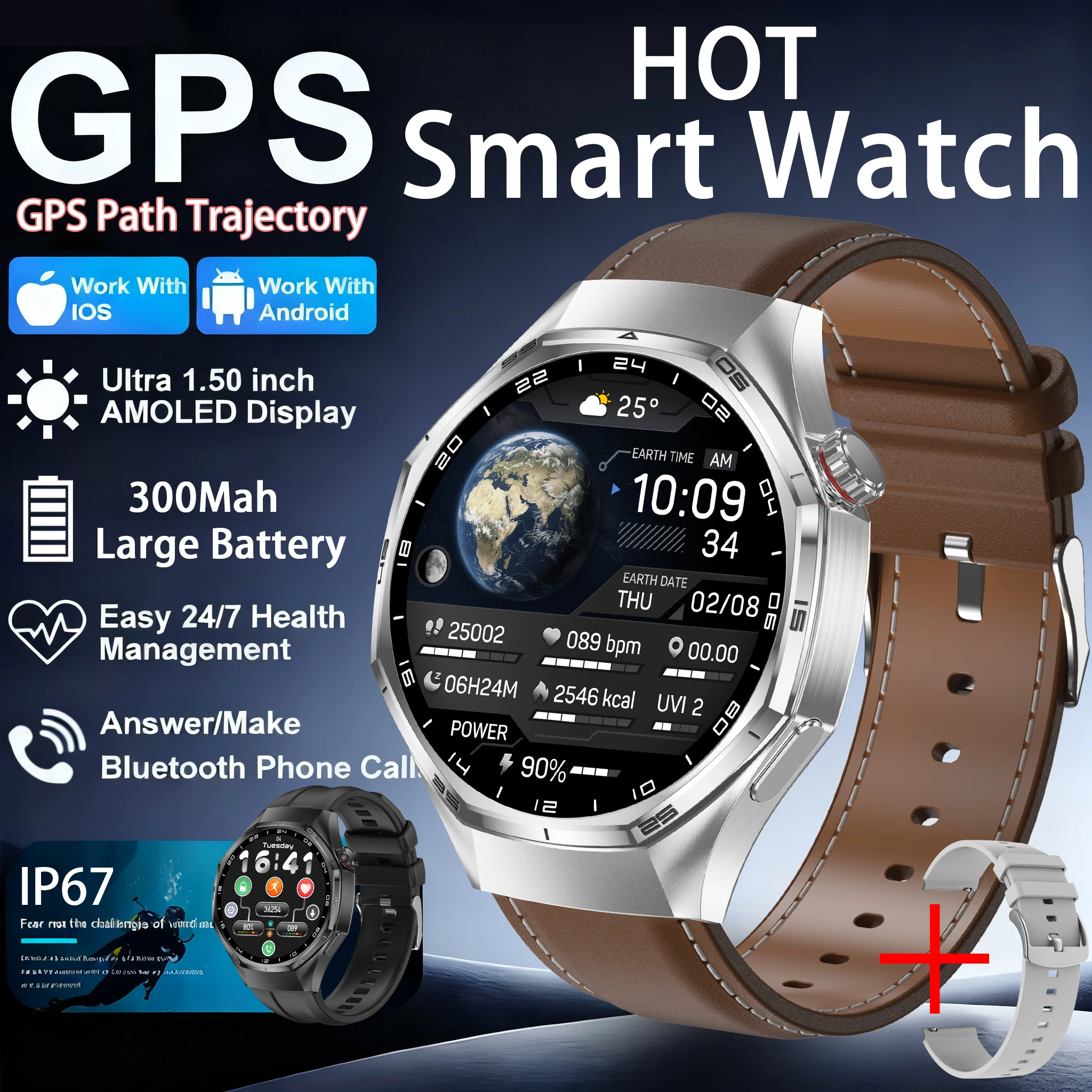 Nouveau Watch6 Max GPS intelligent AMOLED surveillance de la fréquence cardiaque haut de gamme appel Bluetooth étanche hommes montres intelligentes de sport pour Android IOS
