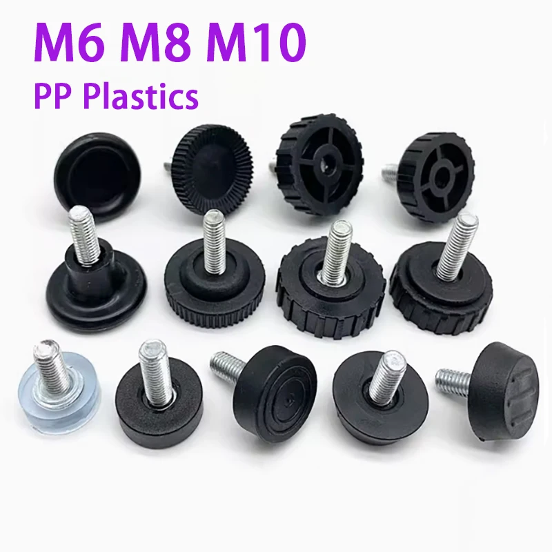 PP Plastics Adjustable Feet Pad With Screw M6 M8 M10 Table Chair Balck Leveling Foot Pad Furniture Leg Anti-shock Protection