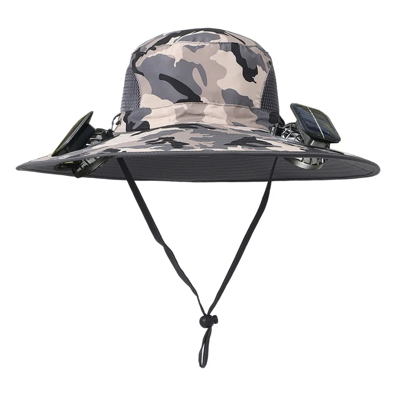 Bucket Hat Breathable Wide Brim Fishing Hat USB Garden Beach Sun Hats with Fan UV Protection Hiking Camping Outdoor