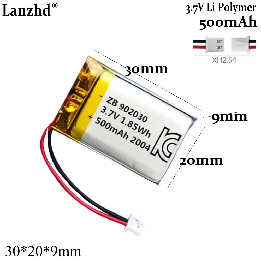 

3.7V lithium battery for beauty instrument skin peeling machine LED light Bluetooth headset toy 902030 500mah