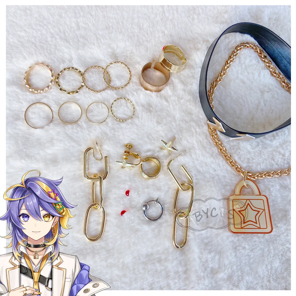 NIJISANJI Vtuber Aster Arcadia Cos Earrings Cosplay Clip Ear Pins Rings Necklaces Hairpin Halloween Anime Prop Jewelry