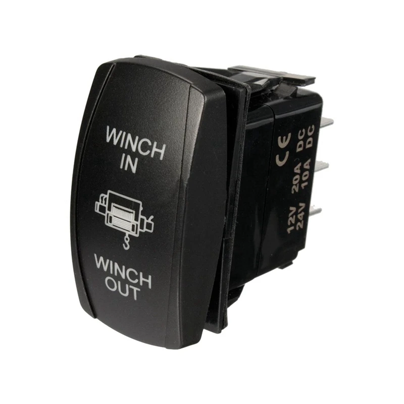 

5X 7Pin Laser Momentary Rocker Switch Winch In Winch Out 12V ON-OFF-ON LED Light Green