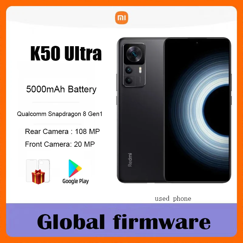 Global firmware Xiaomi Redmi K50 Ultra 5G 6.67inch Android Smartphone Snapdragon 8+ Gen 1 5000mAh Battery used phone