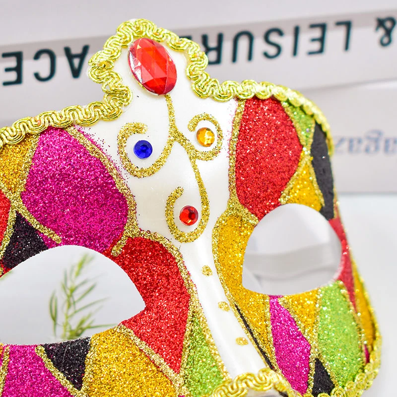 Máscara de mascarada de Color empalmado colorido para hombres y mujeres, polvo dorado, diamantes de imitación, encaje, fiesta, Bar, disfraz, Mardi Gras, Cosplay, baile de graduación