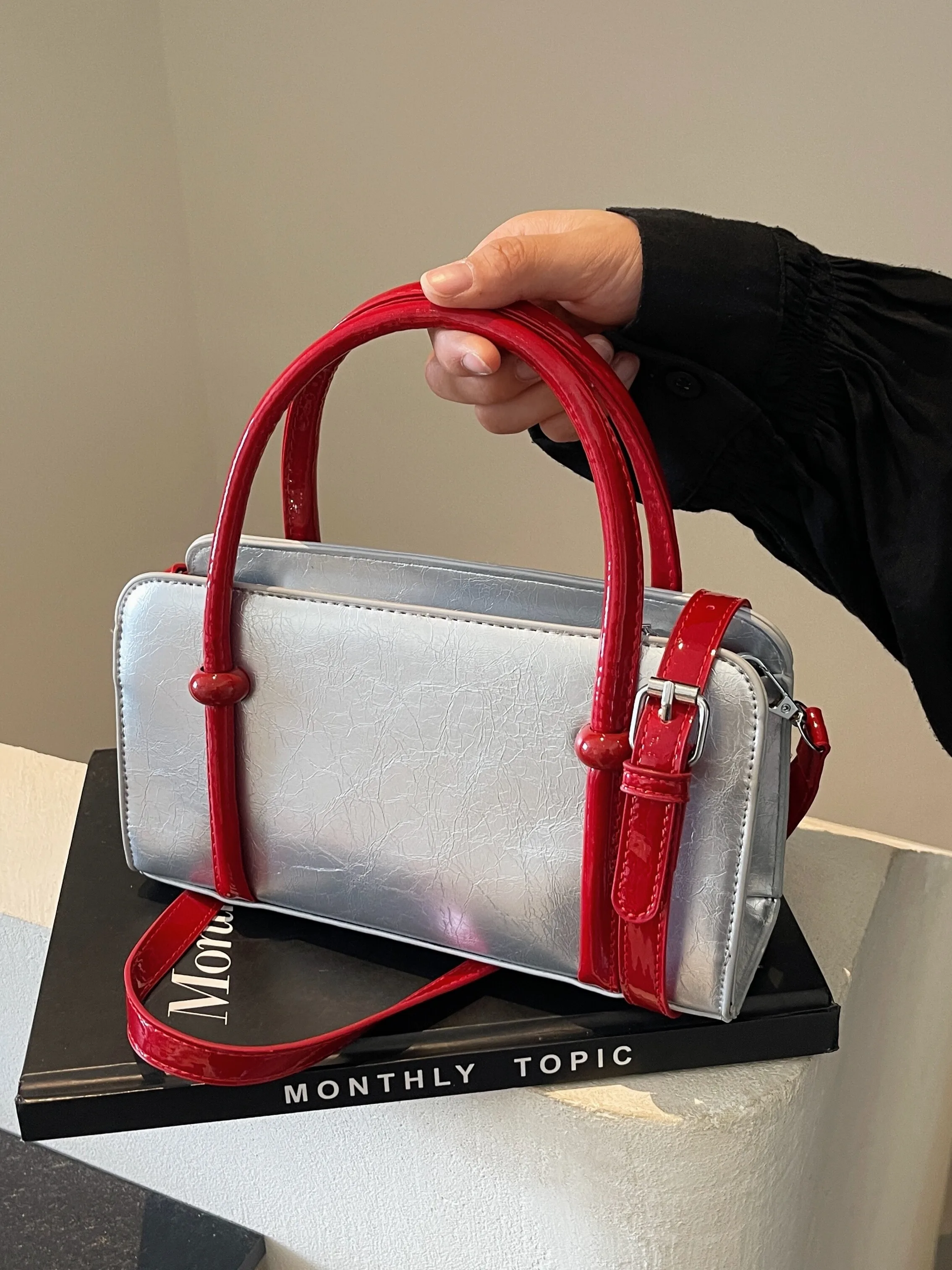 

New Fashion Women's Bowling Bags Casual Black Silver Shoulder Crossbody Bags Small Square Box Luxury Design Handbag Purse Ladies