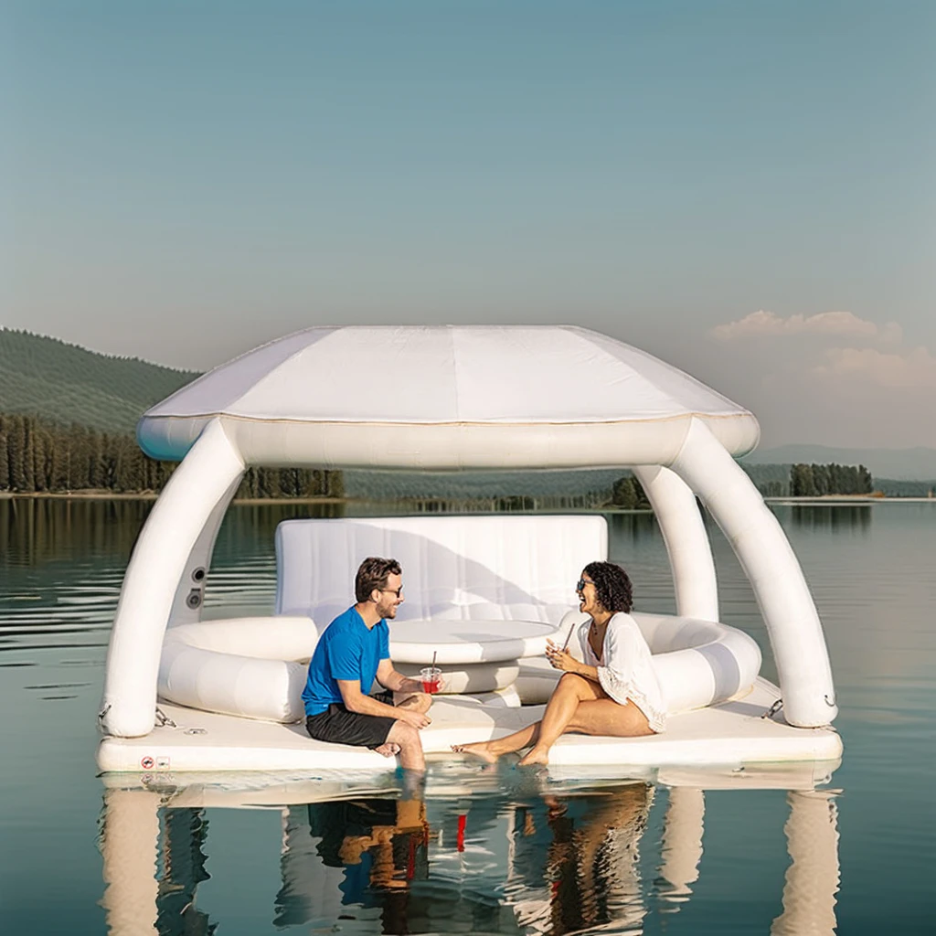 New Arrival Wholesale Pontoon Swim Deck Water Leisure Island Driftsun Inflatable Floating Dock Platform Inflatable Mat with Tent