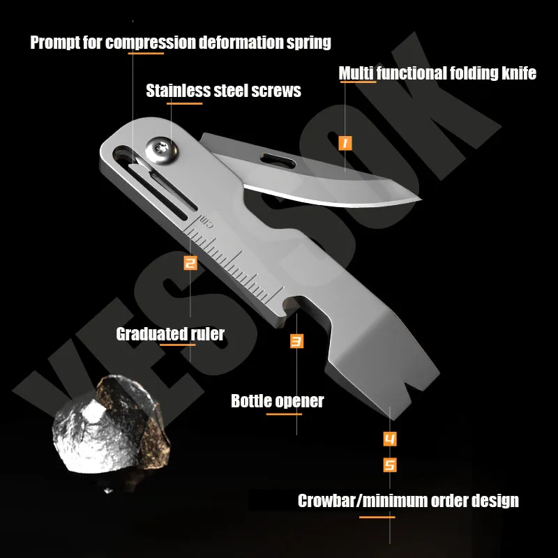 CNC 9 IN 1 TC4 Titanium Alloy Crowbar Knife Bottle Opener Graduated scale Hexagon Wrench EDC Outdoor Tools Multifunction Camping