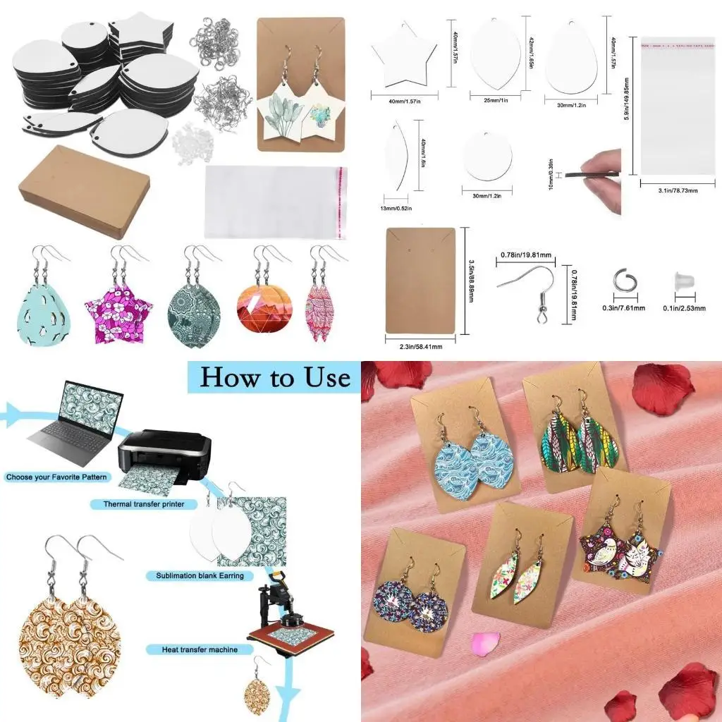 

50x 5 Sublimation Earring Blanks Earring Hooks Jump Ring Self-sealing Bag