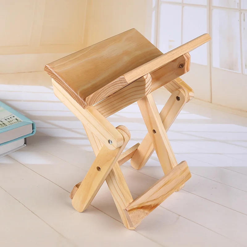 Solid Pine Wood Folding Stool Portable Home Use Small Square Stool Outdoor Fishing Chair