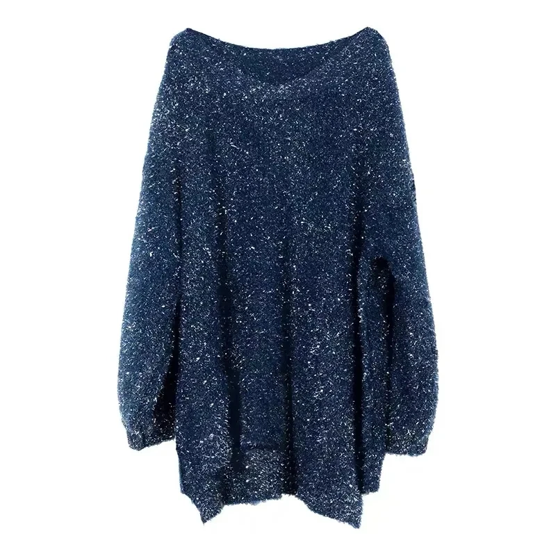 Korean Fashion Autumn Winter 2023 New Very Fairy Sweater Female Glitter Loose Knit Sweater Long Sleeve Top Jumper Women Clothing