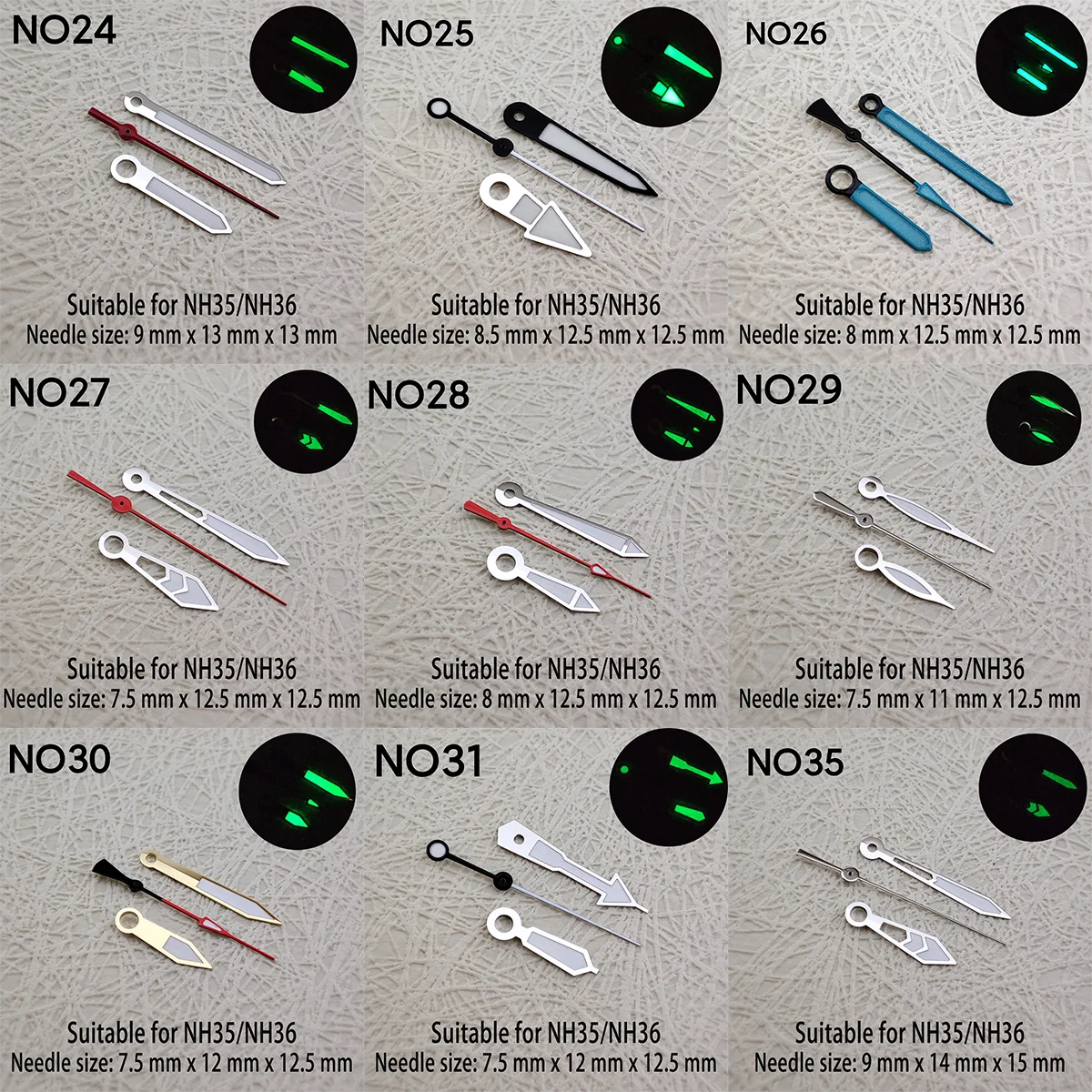 Watch Hands NH35 Hands NH36 Hands Green Luminous Hands Second Hands Watch Accessories Suitable For NH35,NH36 Movements