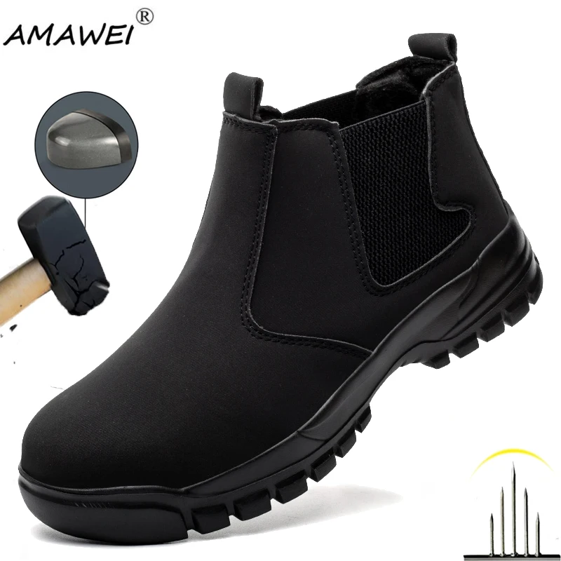 

Fashion Men Safety Shoes Waterproof Work Shoes Protective Safety Boots Man Anti-Punctur Slip Resistant Indestructible shoes