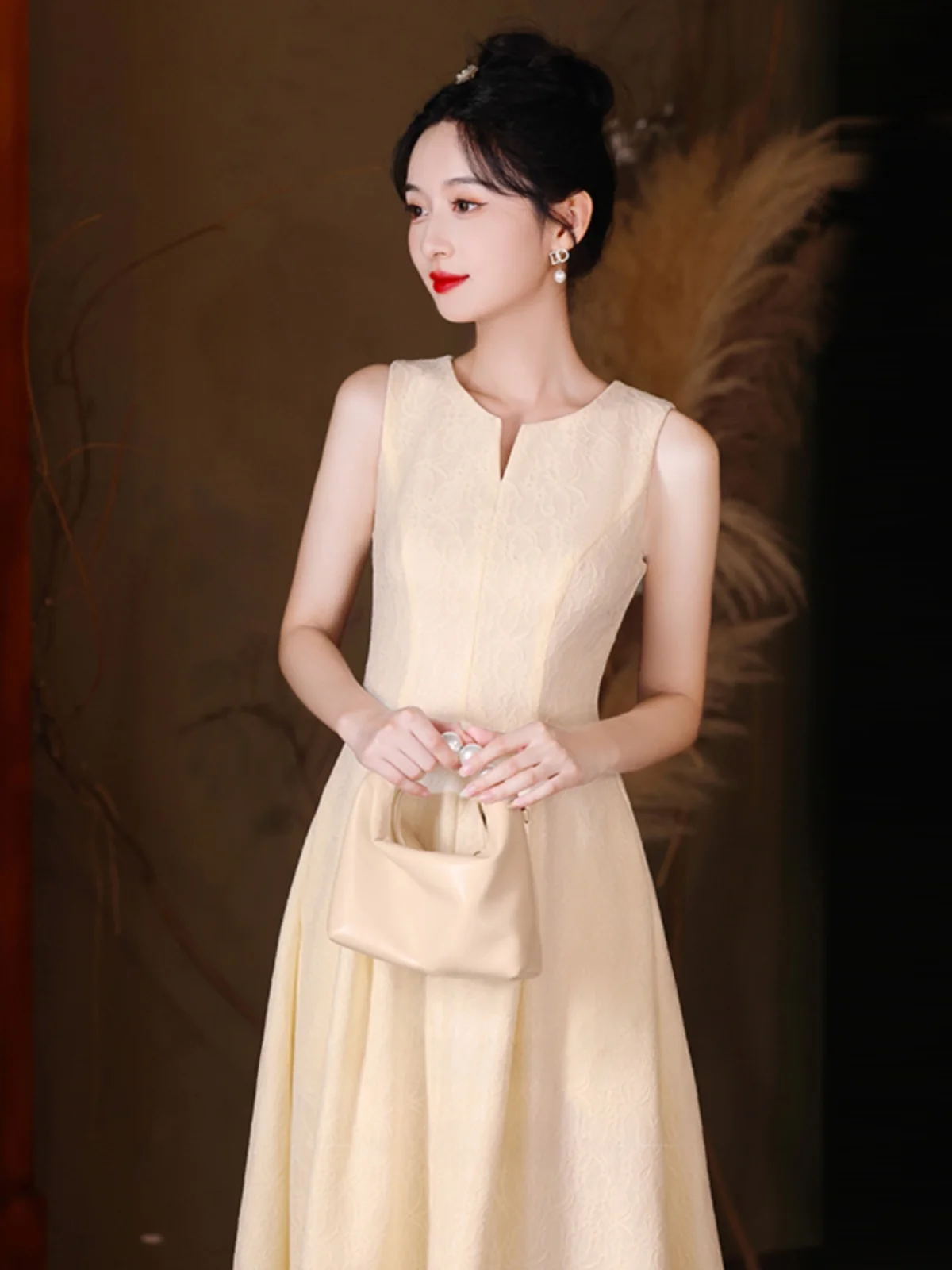 

Ele Champagne Color Evening Dr for Women Faionable Mid-Waist A-Line Skirt Wedding Par Performance Suitable Dr