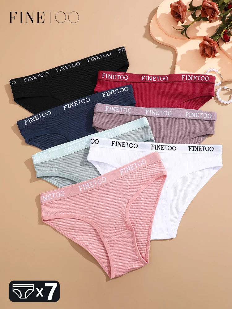 7Pcs Baumwolle Plus Größe Unterwäsche Frauen Sexy Brief Taille Höschen Weibliche Solide Gestreiften Dessous Sport Atmungsaktive Unterhose M-XXL