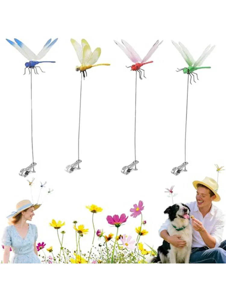 Clipe Decorativo de Libélula Simulada com Design Repelente de Insetos para Decoração de Cães, Decoração Suspensa para Exterior e Decoração de Jardim
