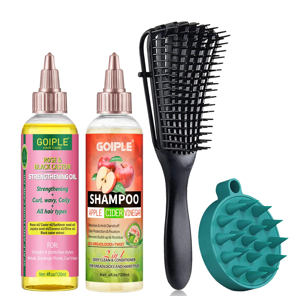 

Шампунь GOIPLE с розой и черным касторовым маслом, яблочным уксусом, очищающий и кондиционирующий, с массажной расческой для кудрявых волос и силиконовой щеткой для волос