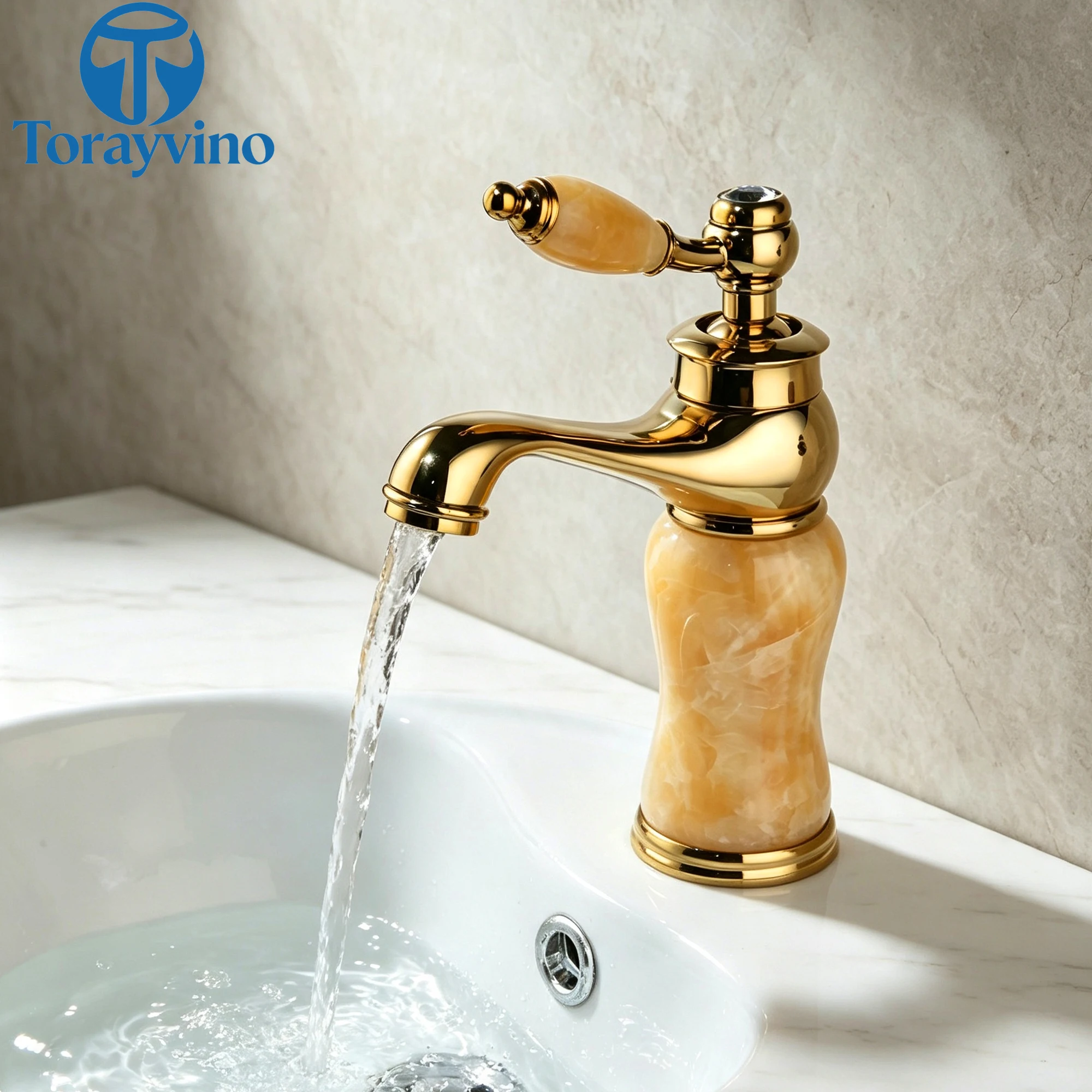Torayvino Luxury European Bathroom Basin Different Natural Jade Gold Faucet Vessel Sink Faucets Sink Cold Water Faucet Mixer Tap