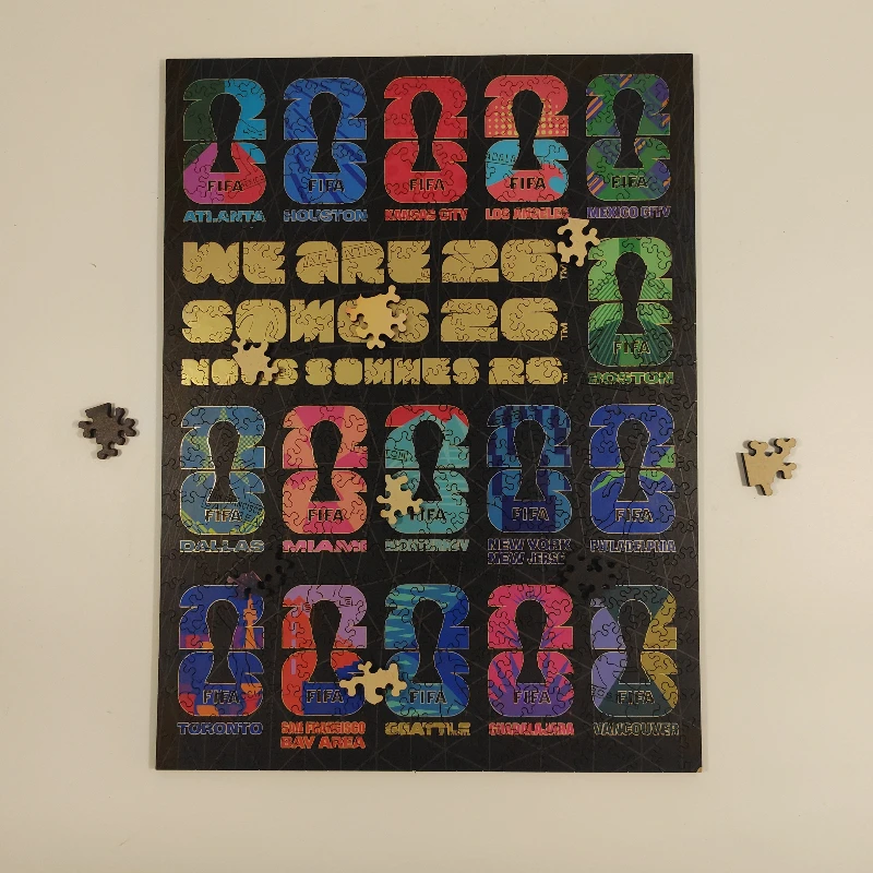 

2026 World Cup Host City Wooden JigsawPuzzle Poster Soccer Theme Interactive Educational Toy Home Wall Decor Gift for Sport Fans