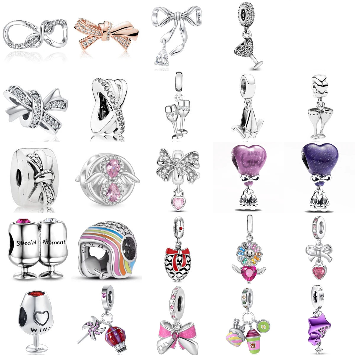 

New 925 Sterling Silver Princess Pink Bow Helmet Birthday Charm Beads Suitable Fit Original Bracelet Exquisite DIY Jewelry