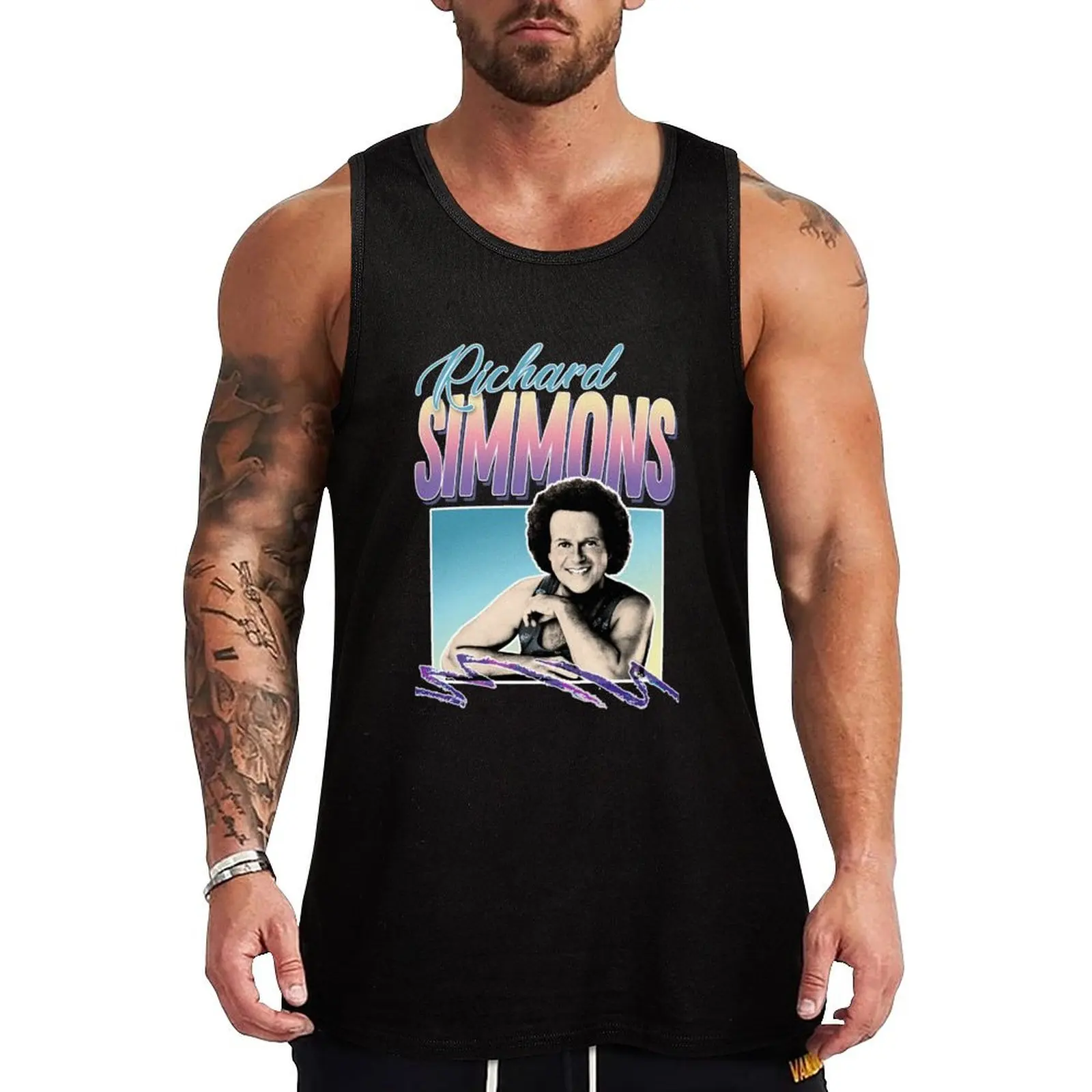 

Richard Simmons 80s Styled Tribute Design Tank Top Flexible Comfort Tank Top Stretch Fabric Casual Wear