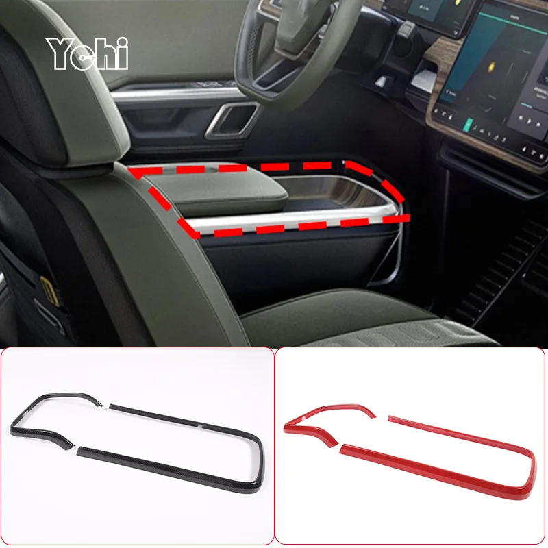 

ABS Red/carbon fiber For Rivian R1T R1S Car Center Console Armrest Box Outer Frame Decorative Sticker Car Interior Accessories