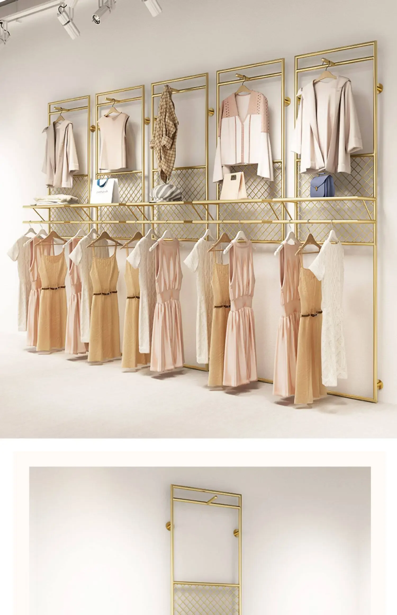 IronworkClothing Store Background Decoration Display Rack, Wrought Iron Shelf, Wall-mounted Shelf, Double-layer Back Plate Hange