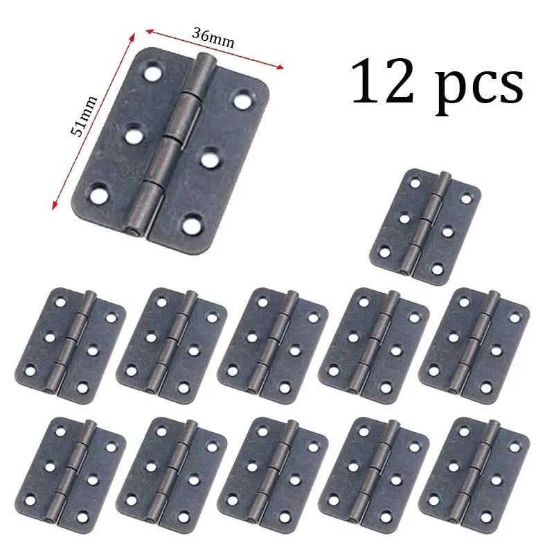 12pcs T Tulead Door Hinges Jewelry Gift Wood Box Cabinet Drawer Hinge Plating Hinges Iron Folding Butt Hinge with Screws Pack