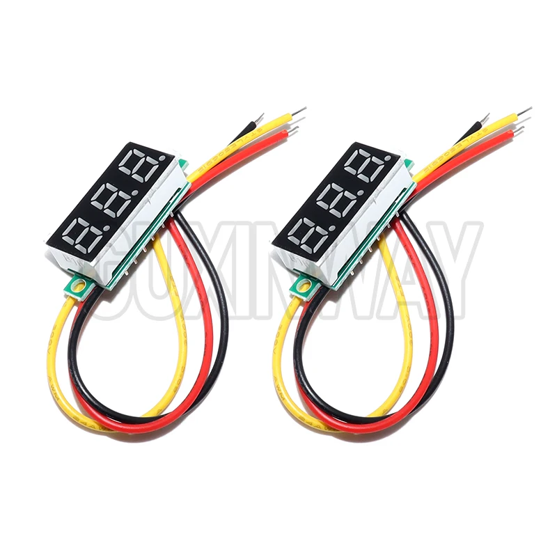 4 ชิ้นมินิดิจิตอล DC โวลต์มิเตอร์ 0.28 นิ้ว 2 สาย 2.5 V-30 V มินิดิจิตอล DC โวลต์มิเตอร์เครื่องทดสอบแรงดันไฟฟ้าเมตร 4 สี