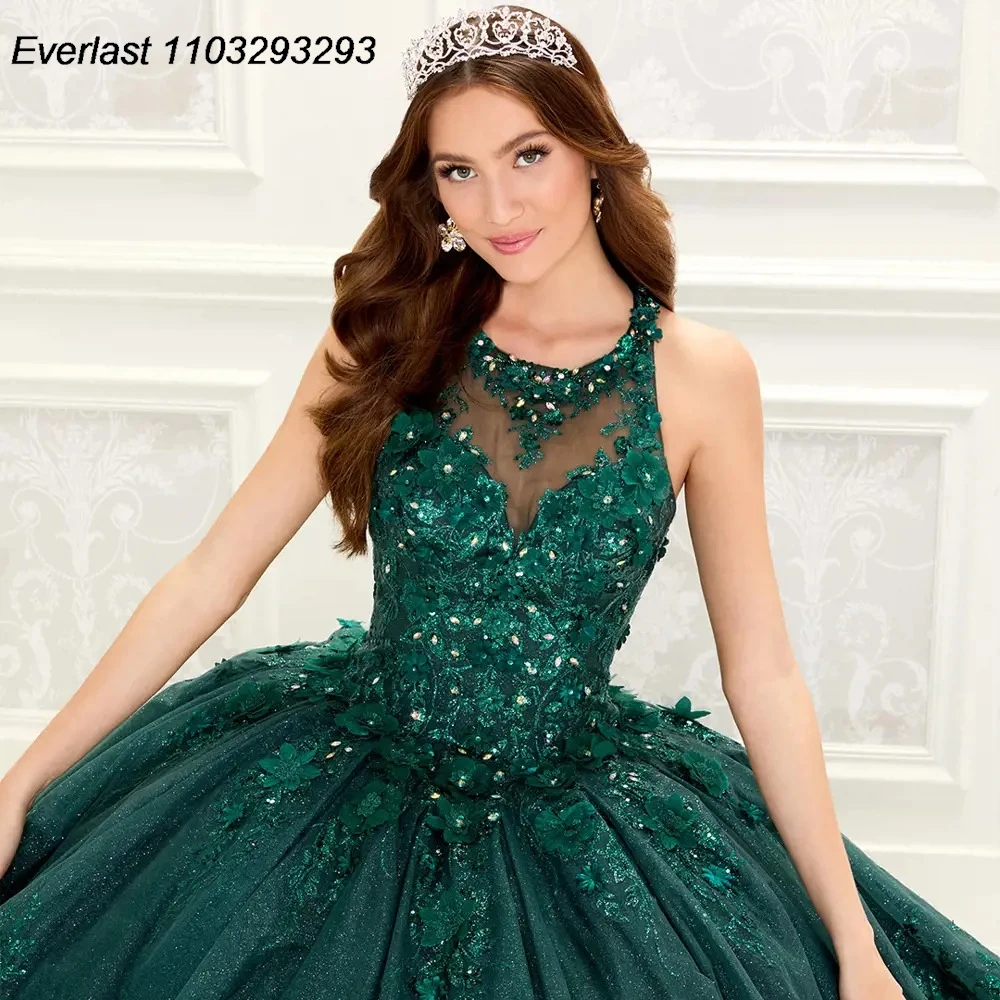 EVLAST-Vestido De quinceañera verde esmeralda, traje De baile con apliques De lentejuelas, cuentas De cristal escalonadas, dulce 16, 15 Años, TQD220, 2024