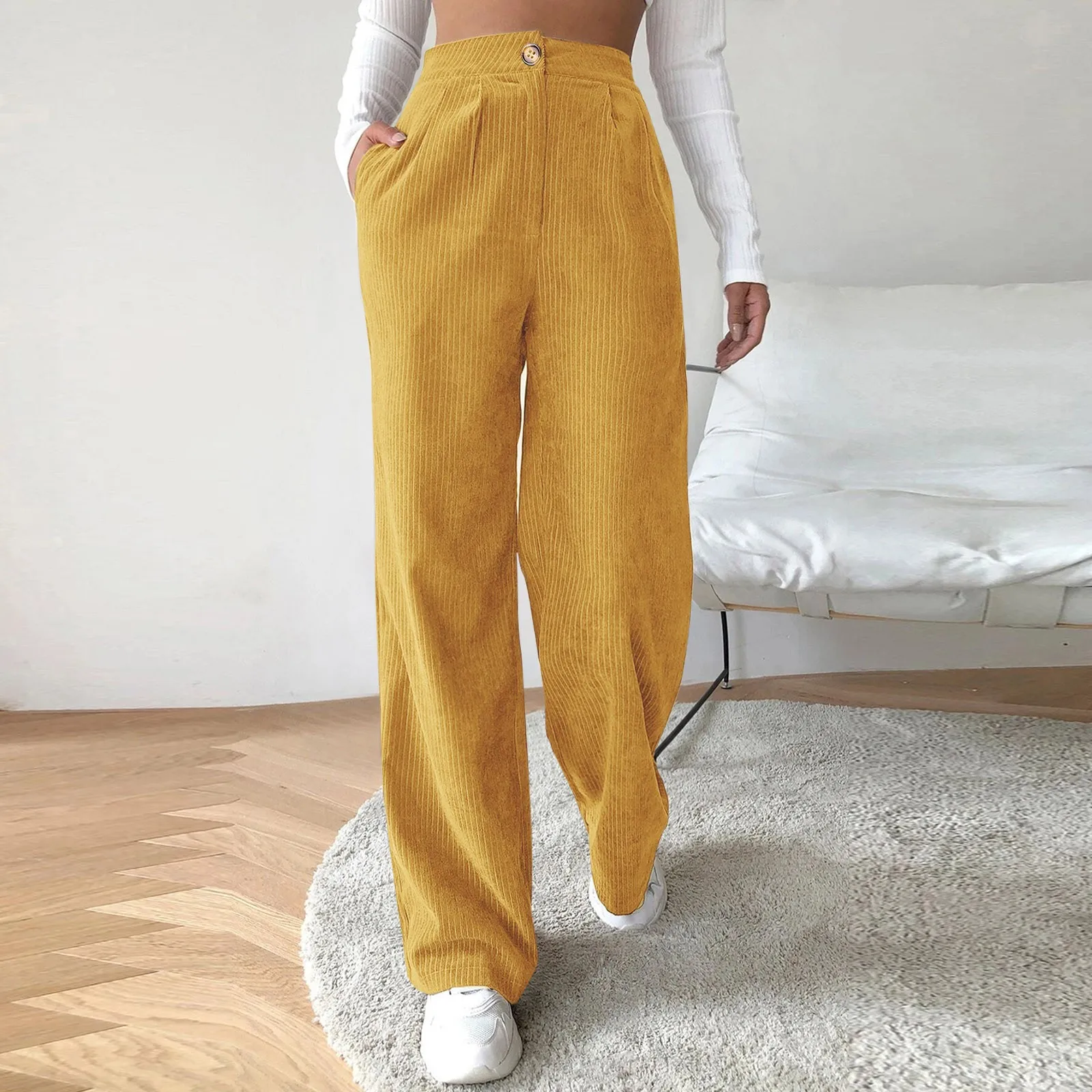 

Spring Autumn High Waist Cord Wide Leg Pants Straight Pants Big Size Corduroy Pants Women Sweatpants Sweatpants For Women