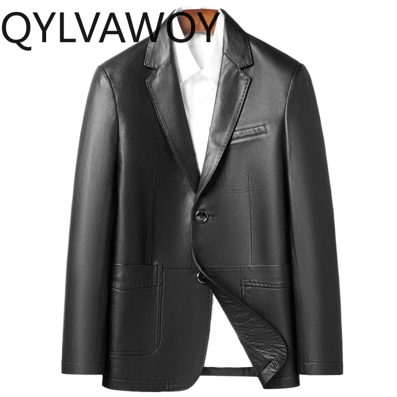 

QYLVAWOY Top Layer Cowhide Jackets Real Leather Jacket Business Blazer Masculino Autumn Winter Jackets for Man Slim-fit Chaqueta