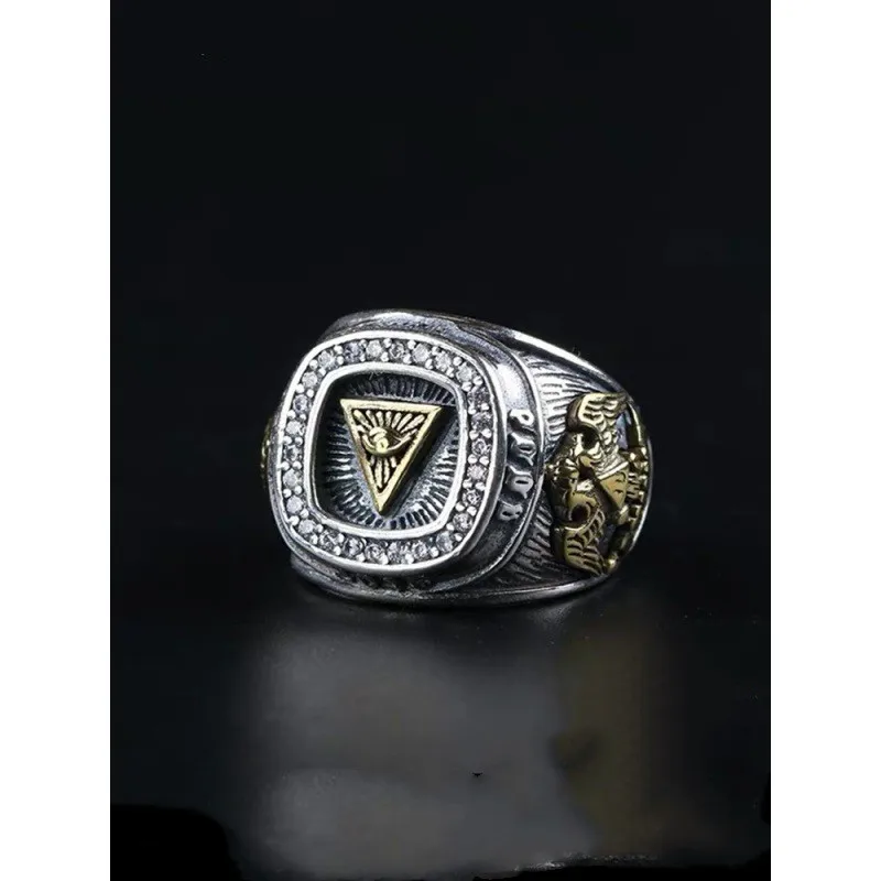 Bague en argent pour homme, motif Œil de Dieu, style vintage, cool, personnalité affirmée, hip-hop, grande taille, tendance, bijoux de mode pour homme