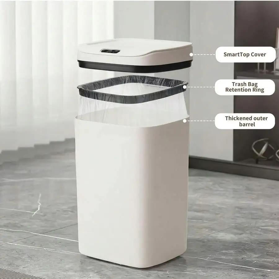 

16L Cream White Touchless Smart Trash Can Auto Open Close Sealed Odor Proof Kitchen Bathroom Living Room